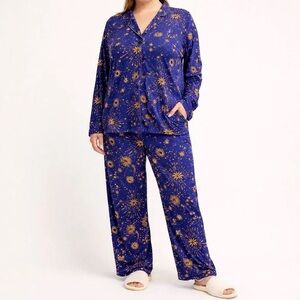 Plus Navy Gold Starburst Long-Sleeve Pajama Set